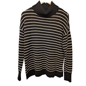 Halogen Striped‎ Cashmere Turtleneck Pullover Sweater Black White Dark Academia
